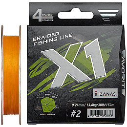 Шнур Favorite X1 PE 4x 150m #2.0/0.240mm 30lb/13.8kg Оранжевий (1013-1693.11.23)
