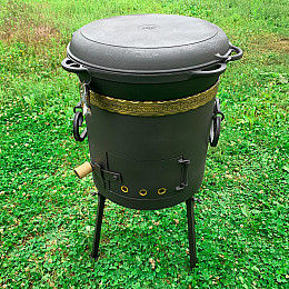 Набір Казан чавунний з кришкою-сковородою та пічкою з димарем Сітон 17 л (1674083024)