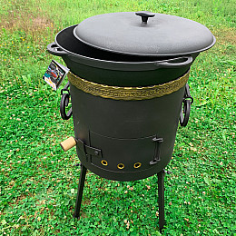 Комплект Казан чугунний з чавунною кришкою та пічкою з димарем Сітон 17 л (1674094669)