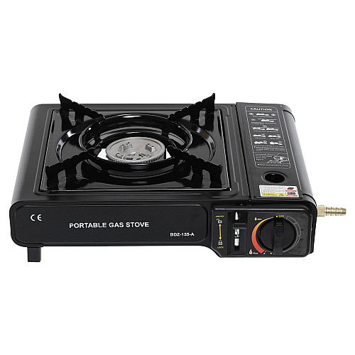Портативная газовая плита RIAS BDZ-155-A с пьезоподжигом и адаптером Black (3_03935)