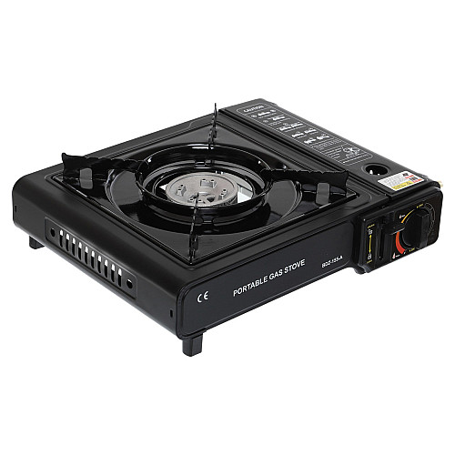 Портативная газовая плита RIAS BDZ-155-A с пьезоподжигом и адаптером Black (3_03935)