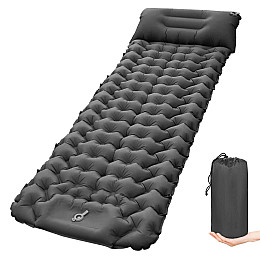Надувний туристичний матрац RIAS Sleeping Pad з подушкою та вбудованим насосом 190х60см Чорний