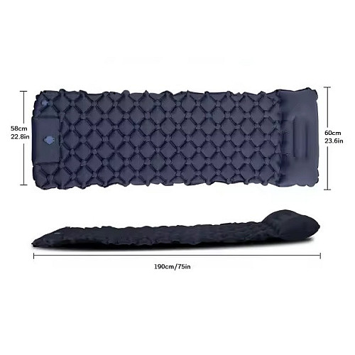 Надувний туристичний матрац RIAS Sleeping Pad з подушкою та вбудованим насосом 190х60см Чорний