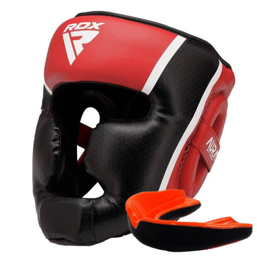 Боксерский шлем RDX AURA PLUS T-17 Red/Black M капа в комплекте