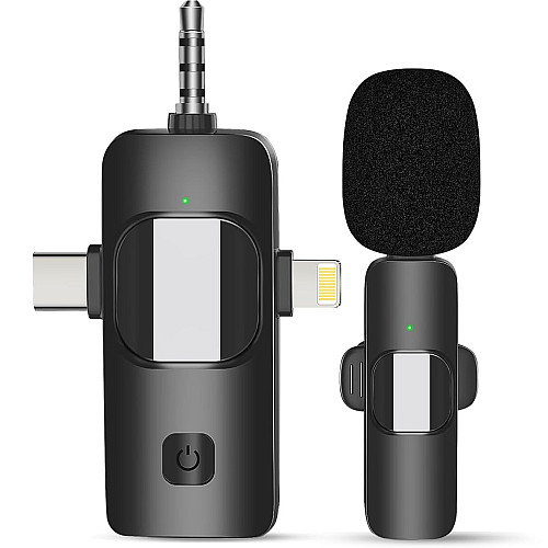 Бездротовий петличний мікрофон Savetek P29 3в1 Lightning+Type-C+miniJack Чорний (1213)