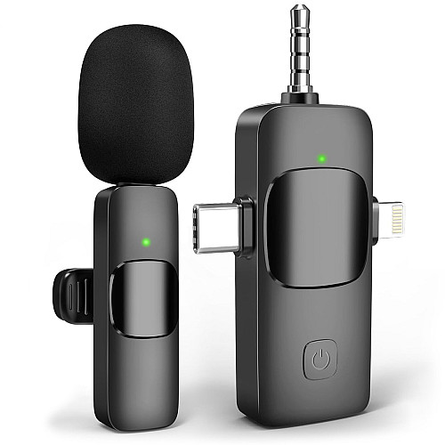 Бездротовий петличний мікрофон Savetek P29 3в1 Lightning+Type-C+miniJack Чорний (1213)