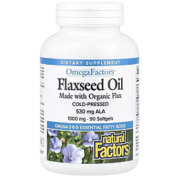 Льняне масло Natural Factors Omega Factors Flaxseed Oil 1000 мг 90 м'яких капсул