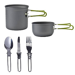 Набір туристичного посуду з зеленими ручками Cooking Set DS-101/6017
