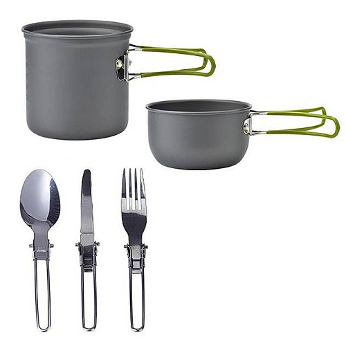 Набір туристичного посуду з зеленими ручками Cooking Set DS-101/6017