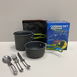 Набір туристичного посуду з зеленими ручками Cooking Set DS-101/6017