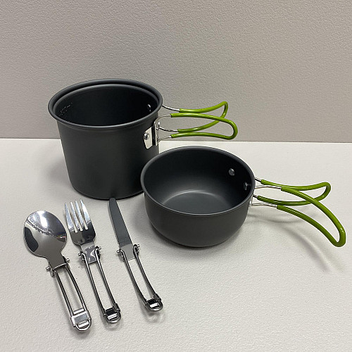 Набір туристичного посуду з зеленими ручками Cooking Set DS-101/6017