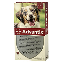 Капли для собак весом 10-25 кг Адвантикс Bayer Advantix от блох и клещей 4x2,5 мл