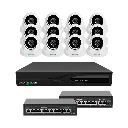 Комплект видеонаблюдения на 12 камер GreenVision GV-IP-K-W84/12 5MP