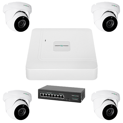 Комплект відеонагляду на 4 камери GreenVision GV-IP-K-W74/04 5MP