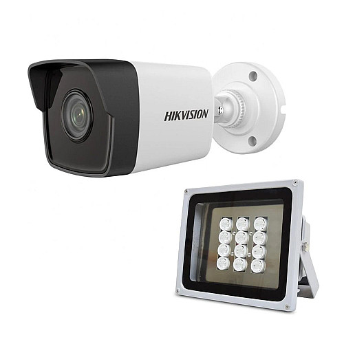 Комплект IP-відеокамера 2 Мп Hikvision DS-2CD1021-I(F) 2.8 мм та ІК-прожектор Lightwell LW12-100IR60-220