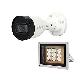 Комплект IP-відеокамера 2 Мп Dahua DH-IPC-HFW1230S1-S5 2.8 мм та ІК-прожектор Lightwell LW9-100IR45-220