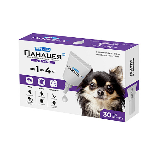 Капли на холку для собак Collar Супериум Панацея противопаразитарные 1-4 кг 0,5 мл (Collar9141) (16119)