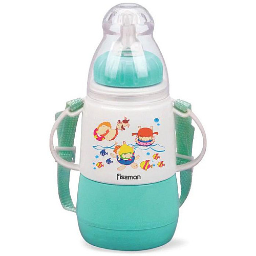 Бутылочка для кормления детская Baby Забавное купание 150 мл с ремешком аквамарин Fissman DP43985