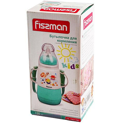 Бутылочка для кормления детская Baby Забавное купание 150 мл с ремешком аквамарин Fissman DP43985