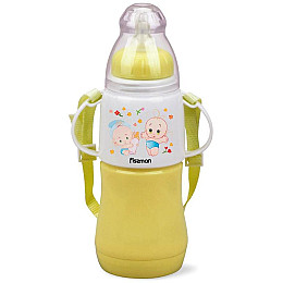 Бутылочка для кормления детская Baby Малыши 230 мл с ремешком желтая Fissman DP43986