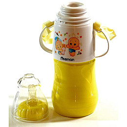Бутылочка для кормления детская Baby Малыши 230 мл с ремешком желтая Fissman DP43986
