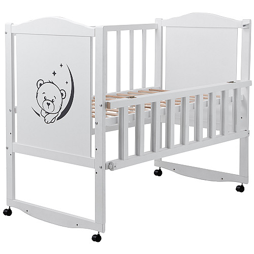 Кровать Babyroom Тедди T-01 фигурное быльце, откидной бок, колеса Белый (hub_x74q1c)