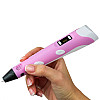 3D ручка c LCD дисплеем и комплектом эко пластика для рисования 3DPen Hot Draw 3 Pink