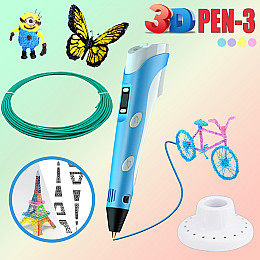 3D ручка c LCD дисплеем и комплектом эко пластика для рисования 3DPen Hot Draw 3 Blue