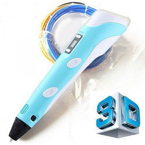 3D ручка c LCD дисплеем и комплектом эко пластика для рисования 3DPen Hot Draw 3 Blue