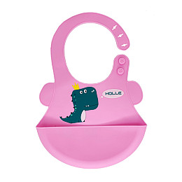 Слюнявчик силиконовый "Дино" Mega Zayka MGZ-0616(Soft-Pink) с карманом