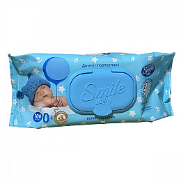 Детские влажные салфетки Smile Baby 0+ с экстрактом ромашки алоэ и витаминным комплексом с клапаном 100 шт