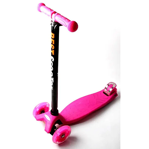 Трехколесний самокат Scale Scooter Maxi до 60 кг зі світяться колесами Рожевий