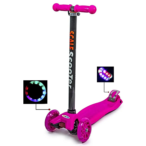 Трехколесний самокат Scale Scooter Maxi до 60 кг зі світяться колесами Рожевий