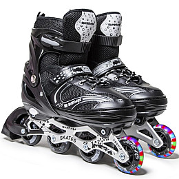 Раздвижные роликовые коньки для взрослых 43-46 Happy Black XL подсветка колеса Разноцветный