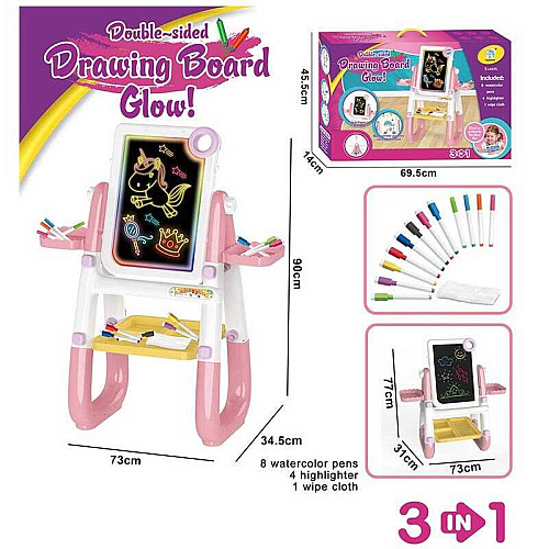 Мольберт детский TK Union Group Drawing Board Glow 73х34х90 см Розовый (143269)