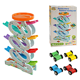 Автомобільний трек дерев'яний Linda 8 рівнів 8 машинок Різнокольоровий (158073)