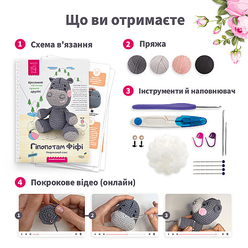 Набір для творчості в'язання гачком Kate & Mom Гіпопотам Фіфі Різнокольоровий (KM_115)