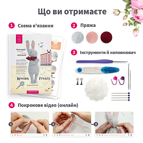 Набір для в'язання іграшки амігурумі Kate & Mom Кролик Річард Різнокольоровий (KM_120)