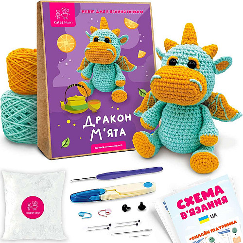 Набор для вязания игрушки амигуруми Kate & Mom Дракон М'ята Разноцветный (KM_123)