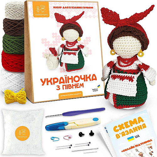 Набор для вязания игрушки амигуруми Kate & Mom Україночка з півнем Разноцветный (КМ_125)