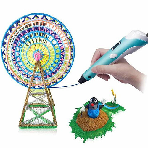 3D Ручка Smart Pro 3D Pen з ЖК-дисплеєм + ПОДАРУНОК Набір Еко пластику 29м + Трафарети Голубий