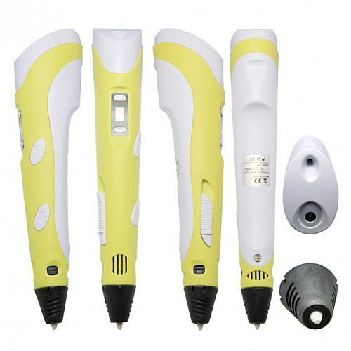 3D Ручка Smart Pro 3D Pen з ЖК-дисплеєм + ПОДАРУНОК Набір Еко пластику 49м + Трафарети Жовті