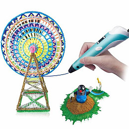 3D Ручка Smart Pro 3D Pen с ЖК-дисплеем + ПОДАРОК Набор Эко пластика 49м + Трафареты Голубой