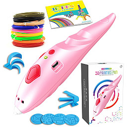 3D ручка з акумулятором Constract Toys 9902 для об'ємного малювання пластиком + трафарети та 15м пластика Рожевий