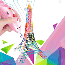 3D ручка з акумулятором Constract Toys 9902 для об'ємного малювання пластиком + трафарети та 15м пластика Рожевий