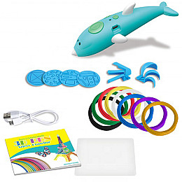 3D ручка з акумулятором дельфін + трафарети для малювання 8 кольорів пластику 3D Painting Pen 9903 Dolphin Голубий