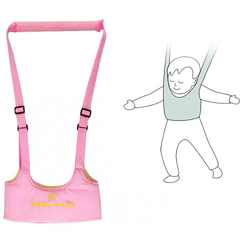 Набір дитячі вожжі-ходунки Walking Assistant Moby Baby Рожевий і Слюнявчик на кнопці (vol-1054)
