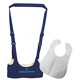 Набір дитячі вожжі-ходунки Walking Assistant Moby Baby Синій та Слюнявчик на кнопці Білий (vol-1055)
