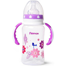 Бутылочка для кормления детская Baby Цветочки 300 мл с ручками Fissman DP43957