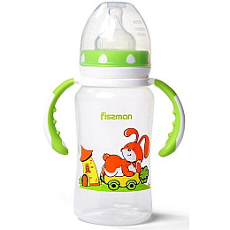 Бутылочка для кормления детская Baby Зайчик на колесах 300 мл с ручками Fissman DP43958